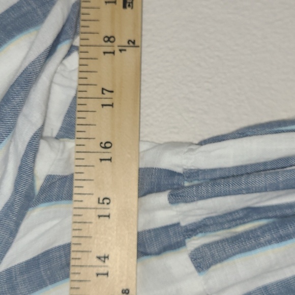 Milkmaid House Dress Verticle Striped Midi Shirred Ruffeled Tiered Off Shoulder - Picture 5 of 9